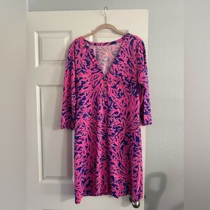 Lilly Pulitzer Alessia Tee-Shirt Dress Pink Coral Reef Print Size L NWT